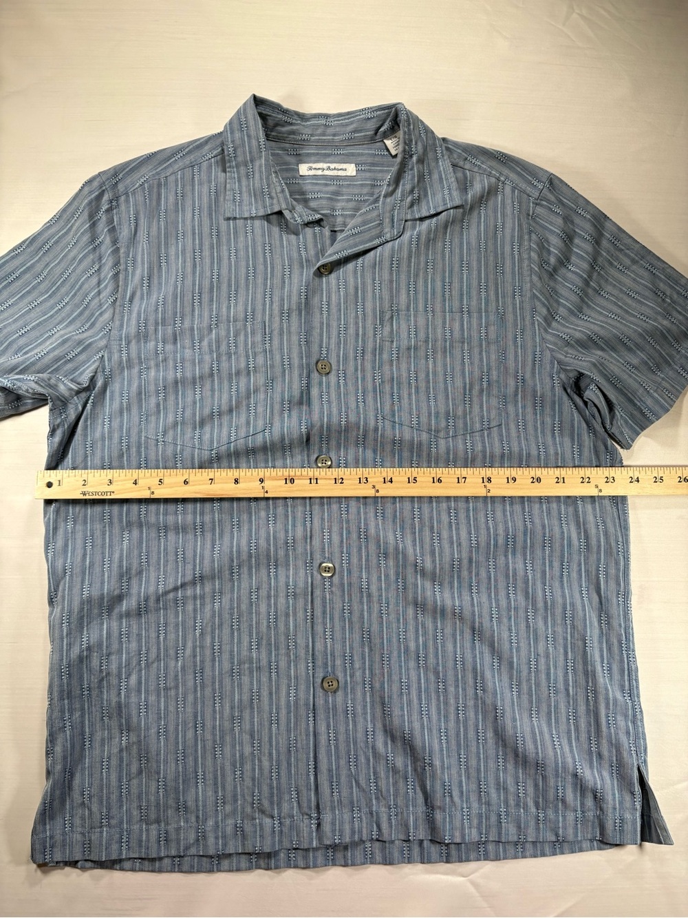 Tommy Bahama Mens L Blue Silk Blend Textured Striped Short Sleeve Shirt - Picture 6 of 8